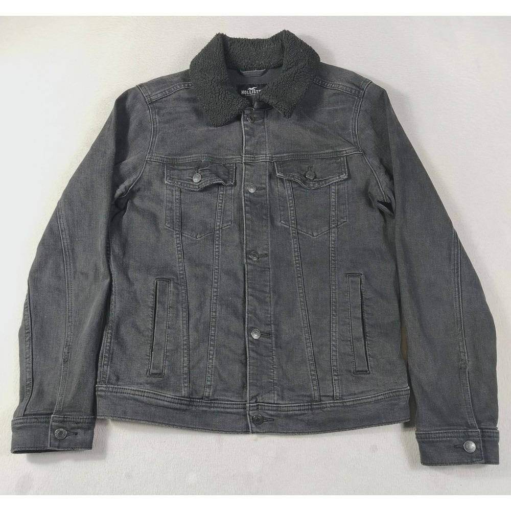 Hollister Epic Flex Jacket Mens Large Gray Denim Sherpa Collar Bomber Casual